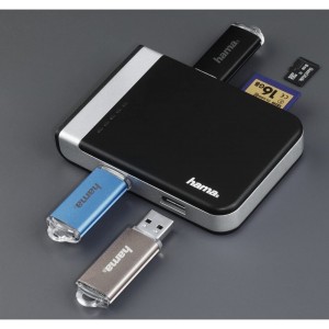 HUB USB E Leitor De Cartões  2 Em 1 3.1 SD/SDHC /SDXC  Preto/Prata HAMA - N2485
