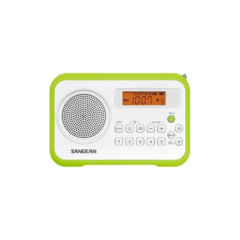 Rádio SANGEAN (Branco/Verde - Digital - 10 - Bateria)